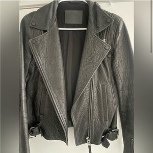 All Saints Pebbled Leather Jacket with Removable Sleeves
